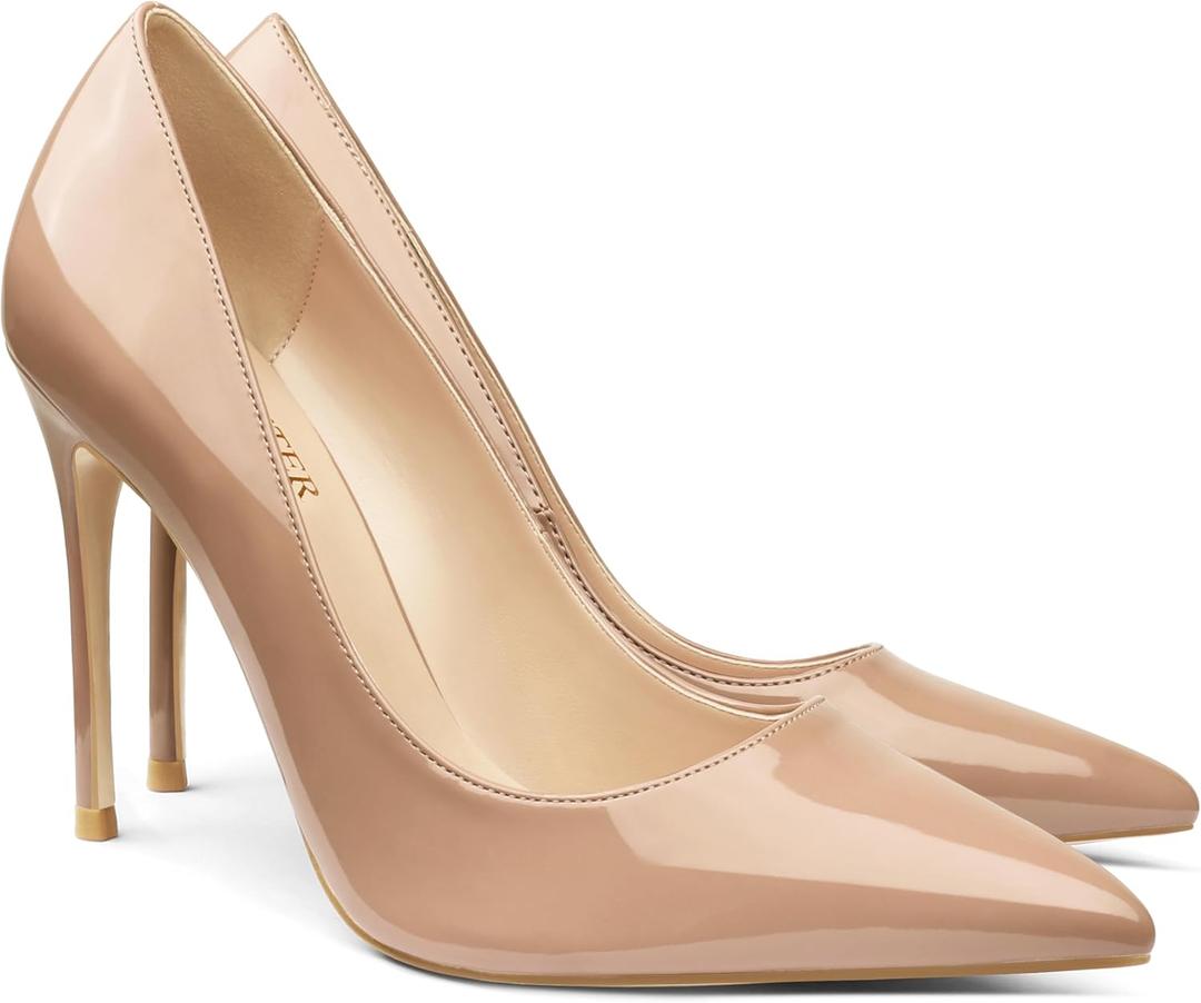 COLETER Women's 4 Inch Pumps Pointy Toe Wedding Dress Shoes Slip on Stiletto Pumps 7.5