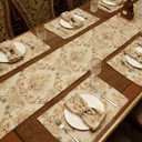 Loom and Mill Jacquard Table Runner 72 inches Long, Thick Fabric Floral Table Runners with Handmade Tassels for Dining Room Kitchen Holiday Table Setting Dresser Party Christmas Decor(Khaki,13”x 72”)