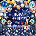 Outer Space Birthday Party Decorations Space Theme Set with Backdrop, Tablecloth, Rocket & Astronaut Foil Balloons, Star Balloons, Cake Topper, Latex balloon for Kids Boys Party