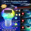 Ketom Solar Pool Chlorine Floater with Thermometer - Remote Control Floating Chlorine Dispenser with RGB Waterproof Pool Light Chlorine Tablet Floater 3 inch for Outdoor Swimming Hot Tub Spa 2 Pieces