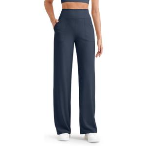 G4Free Ribbed Knit Wide Leg Pants Women with Pockets Lightweight Stretchy Yoga Pants Casual Travel Slack L