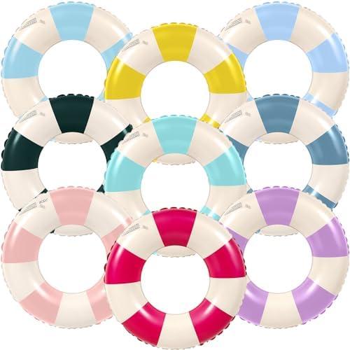 Lenwen 9 Pcs Classic Striped Pool Inner Tubes Pool Tubes with Fun Prints Pool Float Tube Inflatable Tube Float Bachelorette Pool Floaties for Swimming Pool Summer Beach Party Decor Supplies, Size: 29.5 In