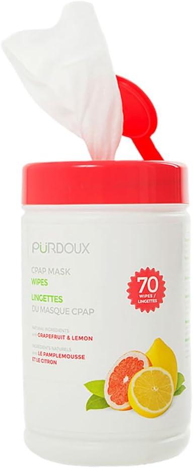 PURDOUX 100% Cotton CPAP Mask Wet Wipes with Grapefruit Lemon Scent, 70 Wipes