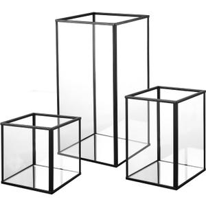 yshengood Hurricane Glass Candle Holder,Black Candle Holder 3 Pieces