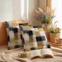 Abstract Geometric Throw Pillow Covers 18x18 Set of 2 | Beige Black Modern Decorative Cushion Covers | Color Block Pillow Cases for Couch Sofa Bed Living Room Office