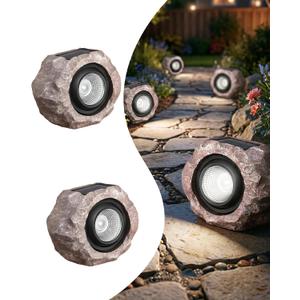 2 Pack Solar Rock Lights Outdoor, Angle Adjustable Solar Lights Outdoor Waterproof, LED Solar Garden Lights, Auto On/Off Landscape Lighting for Yard Pathway Patio Flower Bed - White Glow (Stone Brown)