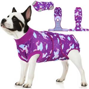 PetWarm Recovery Suit for Dogs, Dog Recovery Suit, Substitute E-Collar Cone Prevent Dog Onesies Pet Surgery Recovery Suit Female Male Dog Onesie for Spay Neuter, Unicorn Pattern, Purple, XL (X-Large (Back:20.1-24.8'', Weight:42-75LB), Pink)