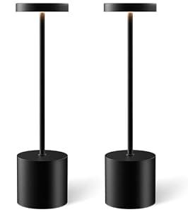 Cordless Table Lamp Set of 2, Rechargeable 5000mAh Battery Operated Outdoor Table Lamps, Portable LED Desk Lamp, 3 Color Dimmable Table Light for Restaurant, Patio, Bedroom, Bedside Night Lamp(Black)