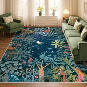Lahome Jovence Midnight Jungle Green Rug, Washable 8x10 Rugs for Bedroom Living Room, Soft Forest Kids Rugs for Playroom, Non Slip Stain Resistant Floor Carpet for Office Dining Room