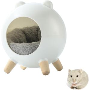 TUTU&LELE Hamster Hideout, Tiny House Hideout and Habitat, Space Elf Hiding Nest, Durable Hamster Bed with Round Thick Plush Pads, for Mice, Gerbils,Hamsters to Play, Sleep and Rest (White)