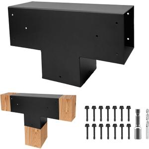 Pegola Bracket Kits 1PacK,3-Way T-Shaped Horizontal Woodwork Brackets for 6"x6" (Actual:5.5"x5.5") Lumber,DIY Metal Wood Beam Brackets for Patio Pavilion,Log Cabin Outdoor Kitchen with Screws