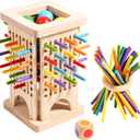 Montessori Wooden Board Game with 30 Colorful Sticks & Dice | Math Educational Toy for 3+ Year Olds | Fine Motor Skills, Counting & Family Fun | Travel-Friendly Learning Gift for Kids