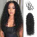 Deep Wave Human Hair Crochet Bundles 16 Inch 60g Pre-Separated Feather Crochet Human Hair Invisible Knotless Crochet Hair Extensions for Black Women