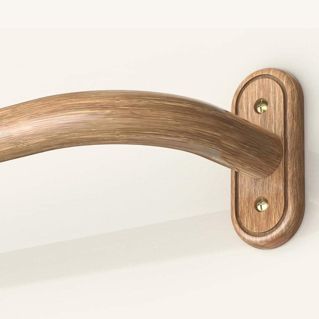 Wrap Around Curtain Rods Wood, Blackout Heavy Duty Curtain Pole for Windows 28 to 48 Inch, 1" Decorative Room Darkening Curved Boho Drapery Rod (Wood/Unique Design/All Metal)