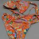 Women's 2 Piece Floral Tropical Print Bikini Set Boho Triangle Bathing Suit Tie Backless Swimsuit Sets (Large)