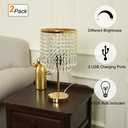 Crystal Table Lamps Set of 2, Gold Lamps for nightstand with 2 USB Charging Ports, 3-Way Touch Dimmable Crystal Lamp, Gold Bedside Lamp with Elegant Shade for Bedroom, Living Room