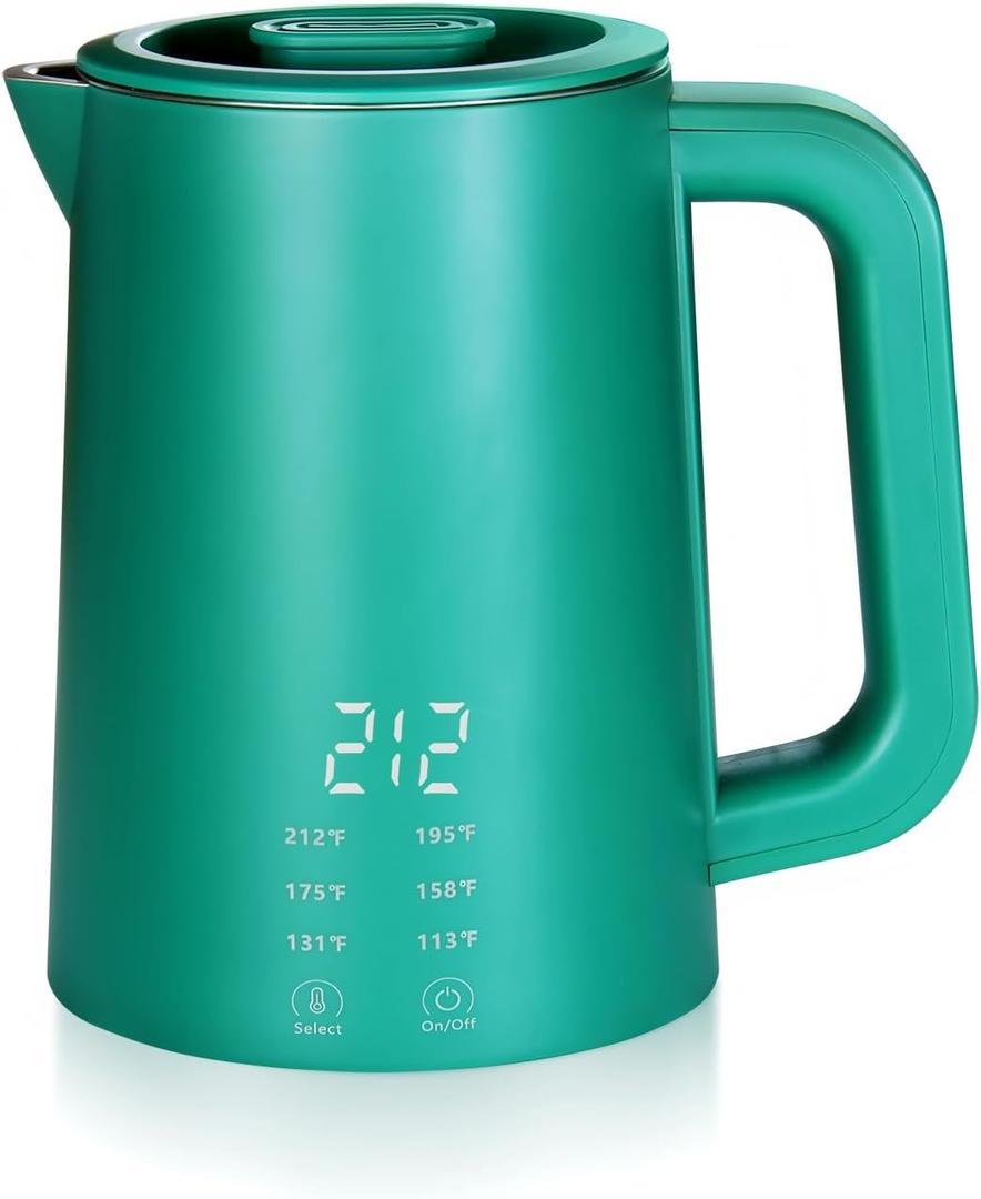 650ml Small Electric Kettle with 6 Temperature Control,800W Dual Voltage 110-240V Fast Heat Hot Water Boiler,304 Stainless Steel Portable Travel Electric Kettle Small,12H Keep Warm (Green)