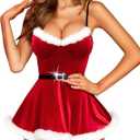 RSLOVE Sexy Christmas Lingerie For Women Santa Babydoll Chemise Red Costume with 4PCS Garters Belt S