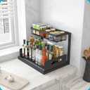REALINN Under Sink Organizer, L-Shaped 2 Tier Pull Out Cabinet Organizer for Kitchen and Bathroom, Slide Out Under Cabinet Storage, Metal Under Sink Storage with Sliding Drawer, 50 lbs, Black 2 Pack