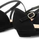 DREAM PAIRS Pointed Toe Low Wedge Heeled Ankle Strap Flats Shoes for Women Dressy Comfortable, Casual Slip-on Dress Shoes for Business Office and Work (9.5, Black-nubuck)