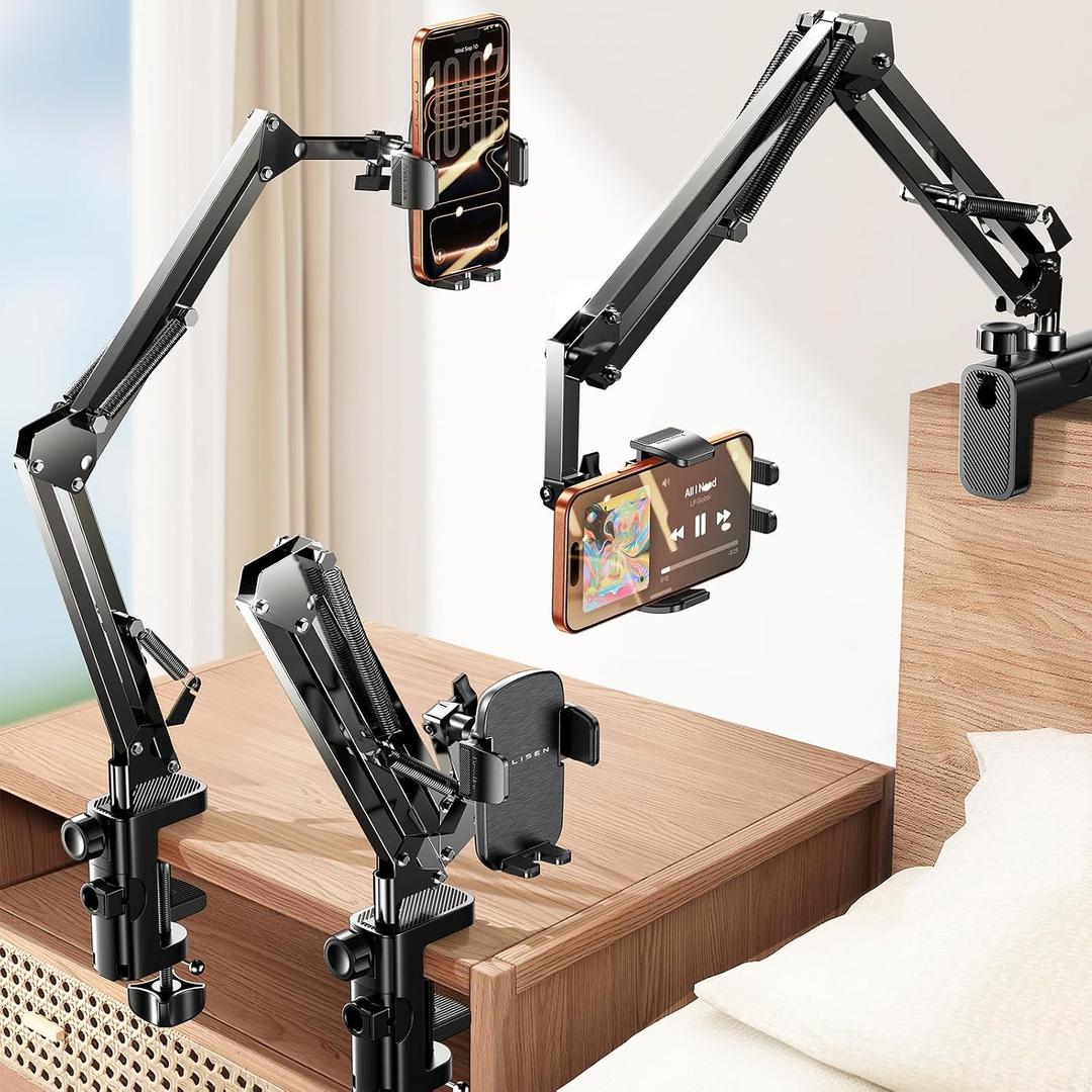 LISEN Gooseneck Phone Holder for Bed Desk [3rd Upgrade] Cell Phone Stand for Desk Bed Gaming Accessories,Gifts for Men Mom Senior Tech Mount for Recording Filming Laying Down Flexible Magic Arm Clamp