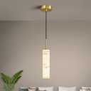 LMQNINE Natural Alabaster Pendant Lights for Kitchen Island White Marble Long Tube Chandelier 4000K Modern Gold Ceiling Light Fixtures for Bedroom Dining Room Table Living Room Hallway(S-1Pack)