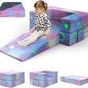 Kids Couch with Blanket, 3-in-1 Luminous Kids Couches and Sofas Fold Out, Convertible Sofa to Playful Slide for Girls and Boys, Extra Softer Kids Sofa Chair for Bedroom Playroom