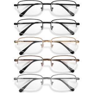 NOVIVON 3.0 Metal Reading Glasses Men - Durable Readers with Blue Light Filtering - Clear Vision (Gunmetal*2, Gold, Silver, Brown)