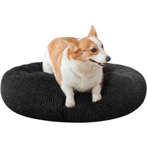 Nisrada Dog Bed for Small Medium Large Dogs, 24 inch Calming Dogs Bed, Washable-Round Cozy Soft Pet Bed for Puppy and Kitten with Slip-Resistant Bottom, Black