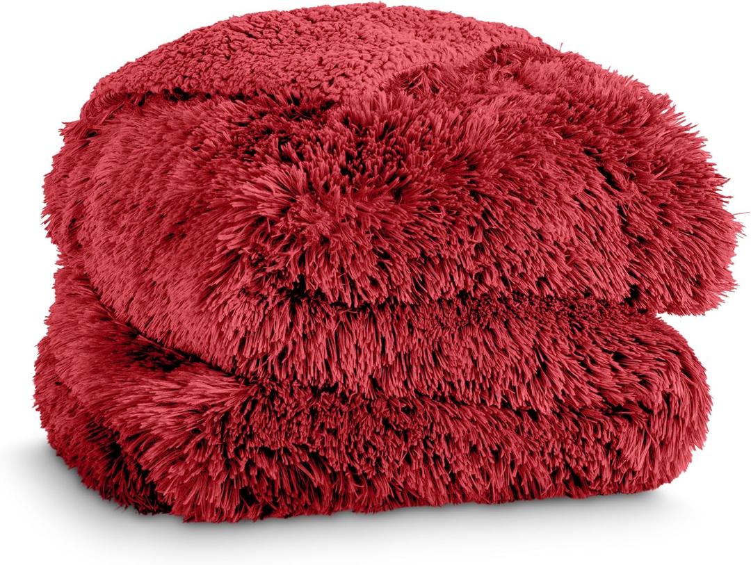Shaggy Faux Fur Sherpa Blanket - Super Soft, Fuzzy, Fluffy - Reversible Cozy Warm Blanket for Couch, Sofa, Chair, Bed - Luxury Home Decor (Throw/Travel, Red)