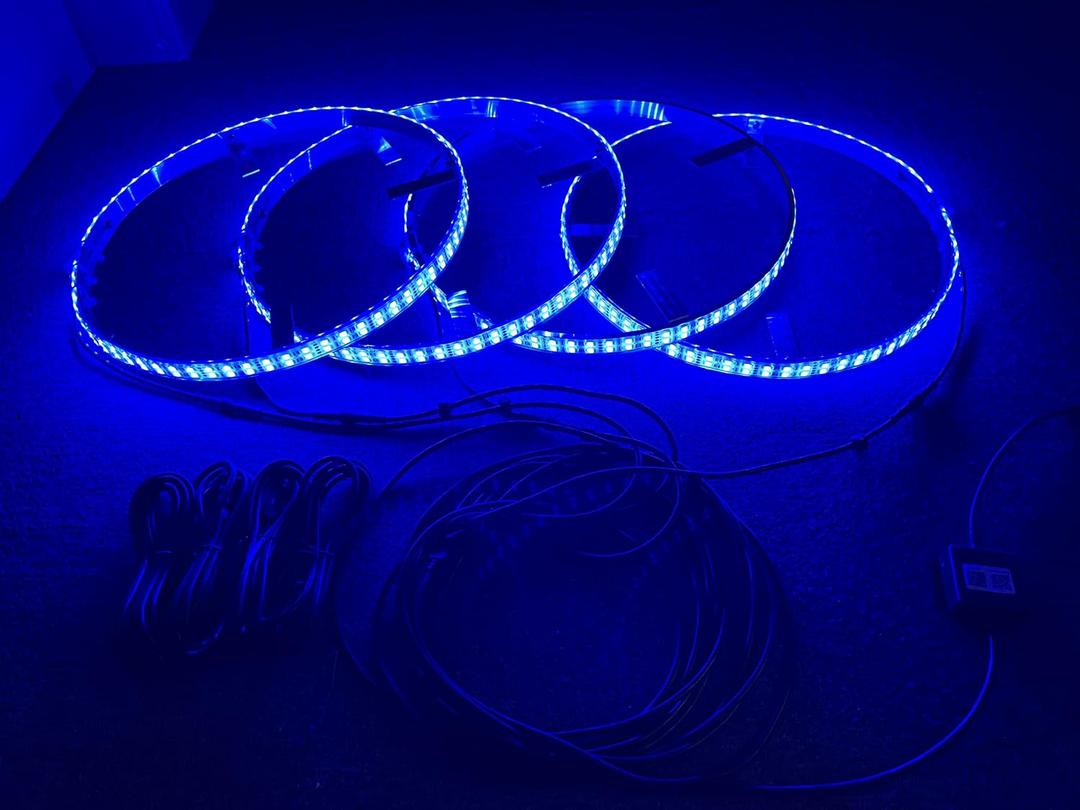 17.5'' RGBW Double Row Led Wheel Ring Light Strobe Rim Light Tire Light w/Turn Signal,Lock,Braking Functionand Controlled by Remote & app Simultaneously with ON/Off Switch
