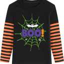 Kids Halloween Shirt Boys Girls Skeleton Hocus Pocus Pumpkin Face Glow in The Dark Graphic Tees Stripe Toddler Long Sleeve (Black)