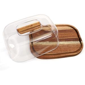 Small Wooden Cake Stand with Lid, Acacia Wood Pastry Display Tray for Cupcake, Cheese, Desserts, Fruits  Elegant Serving Platter with Cover for Parties and Kitchen