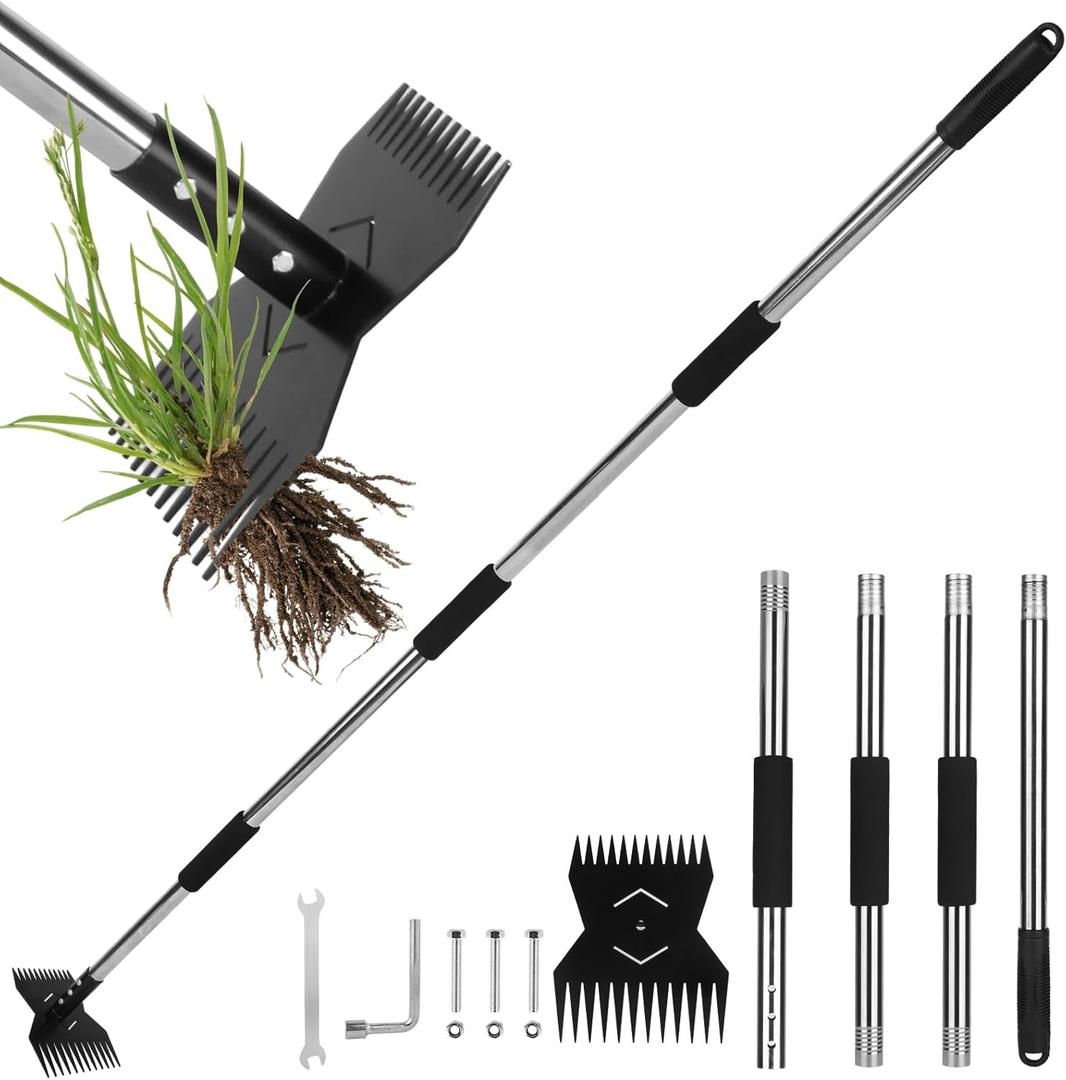 Garden Tools,Weeder Tool,63" Weed Puller Tool with Long Handle,Easy Weeding Without Bending or Squatting Down,Weeding Tools Suitable for Farm Planting and Gardening(Black 24 Claws)