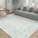 PureCozy 5x7 Blue Area Rug Non Slip Vintage Living Room Distressed Machine Washable Carpet Traditional Indoor Bedroom Blue Retro Floral Accent Throw Rug for Office Kitchen Dorm Dining Room