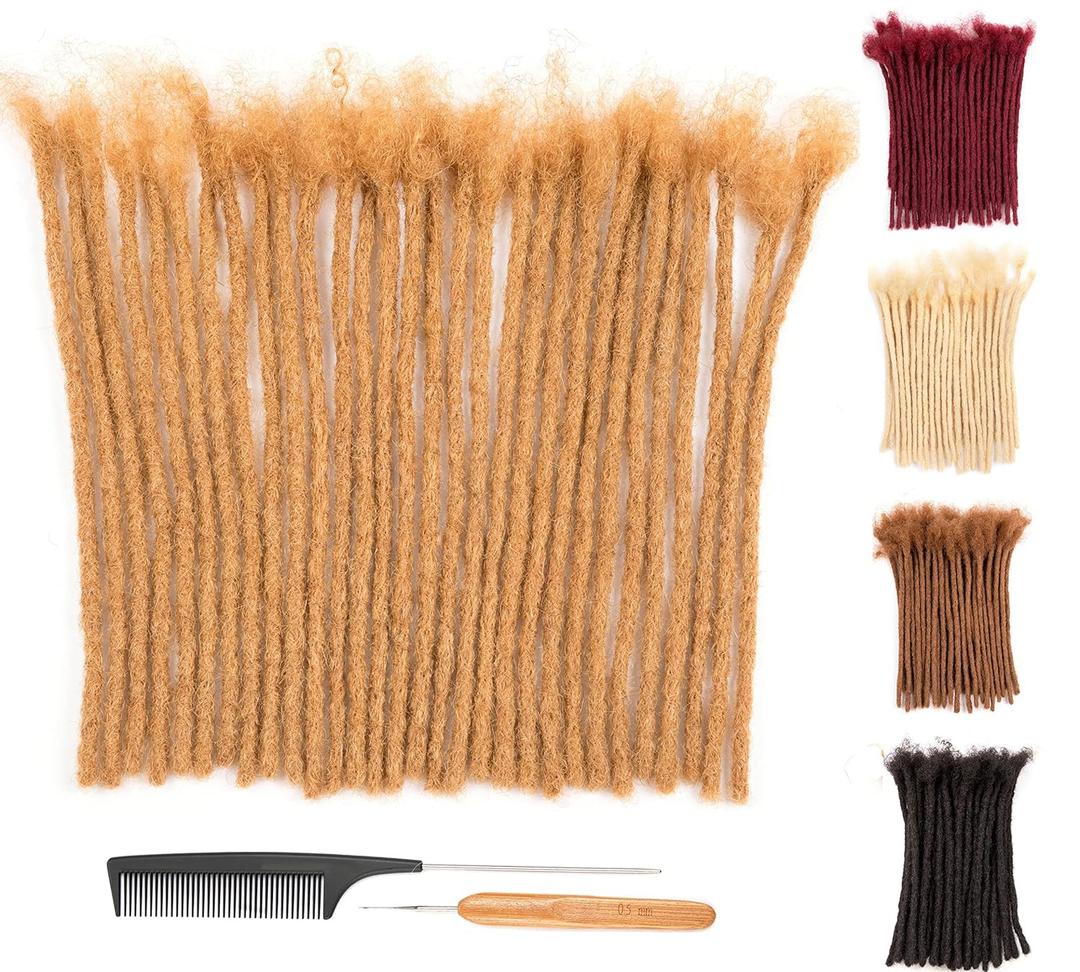 DAIXI 0.6cm Thickness #27 Blonde 8 Inch 10 Strands 100% Real Human Hair Dreadlock Extensions for Man/Women Full Head Handmade Permanent loc Extensions Bundles Can Be Dyed Bleached Curled Twisted