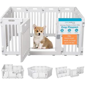 BIRDROCK HOME Pet Playpen with Door | 12 Panel | Strong Plastic | Puppy Safety Fence Pen Playpen | Non-Slip and Secure Dog Gate | White