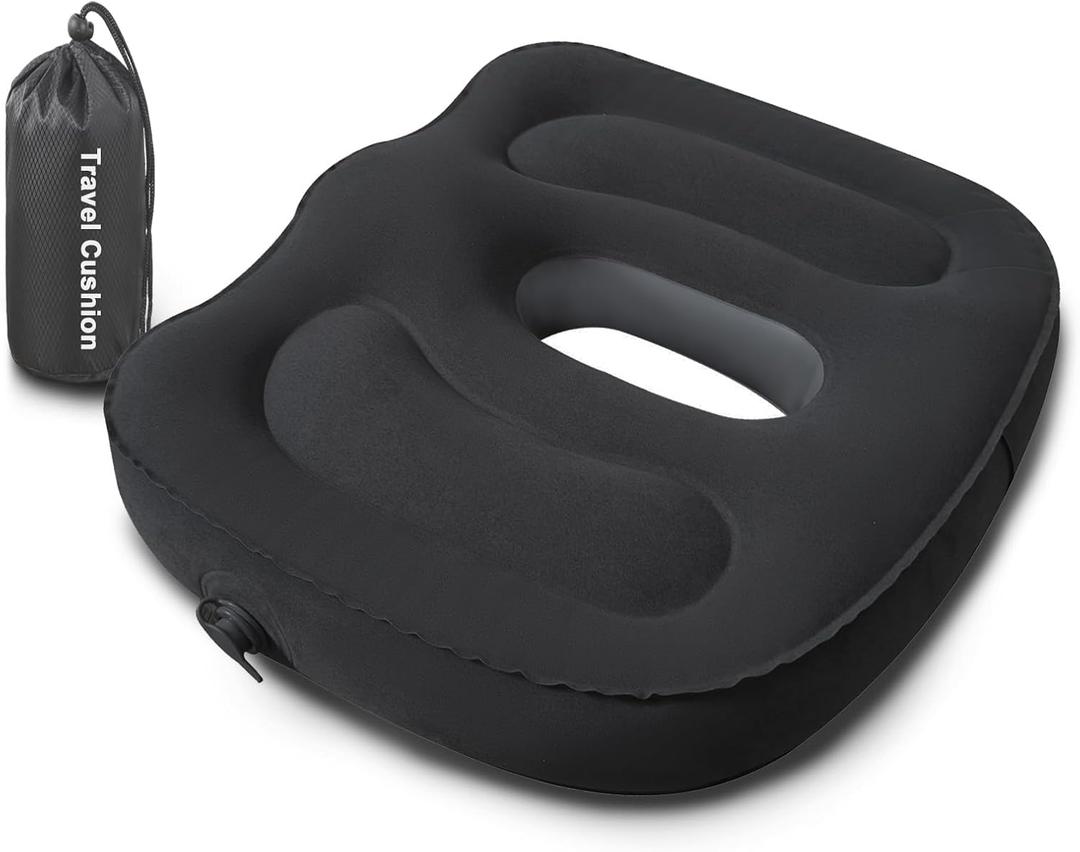 Sondor Travel Cushion,Air Seat Cushion,Evolution Cushion Portable & Lightweight Inflatable Seat Cushion - Ideal for Airplane Chairs, School Bleachers, Stadium Seats, and Wheelchairs (Black)