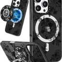 Cute Case for iPhone 16 Pro Max for Women Girls - Funny Black Flower Design Compatible with Magsafe Magnetic Ring Holder Kickstand Fashion TPU Phone Covers