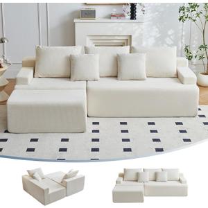 Boneless Couch, L Shaped Cloud Couches for Living Room, Comfy Fluffy Modular Sectional Sofa, Deep Seat Memory Foam Lounger with Left Facing Chaise, Free Combination, Beige