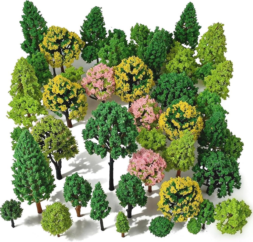 Model Trees for Diorama Small, Model Trees for Crafts, Mixed Plants for Land Scapes, 55 Pcs Artificial Mini Trees for Cake Decorations, Fairy Garden and Train Scenery