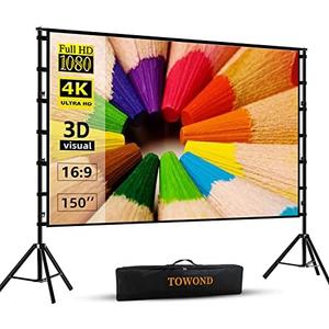 TOWOND Projector Screen and Stand, 150 inch Indoor Outdoor Projection Screen, Portable 16:9 4K HD Rear Front Movie Screen with Carry Bag Wrinkle-Free Design for Home Theater Backyard Cinema