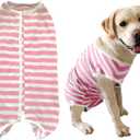Dogs Recovery Suit Post Surgery Shirt for Female Male Dog, E-Collar Alternative Wound Protective Clothes (Pink White Stripe-XL)