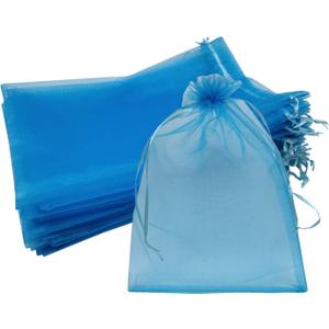 Ankirol 100pcs Sheer Organza Favor Bags 8 X 12 Large Organza Drawstring Bags (lake blue)