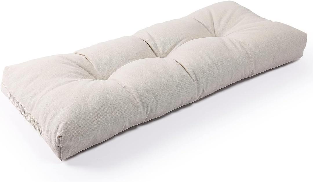 SUNROX LokGrip Non Slip Tufted Memory Foam Bench Cushion, Fade Shield Water Resistant Durable Thicken Outdoor/Indoor Bench Seat Pads 27x12x4 inch, Cream