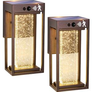 2Pk Oil Rubbed Bronze Solar Outdoor Sconces with 3 Modes Motion Sensor Crystal Exterior Light Fixtures with 4500K 250LM LED Outside Lights for House Waterproof Dusk to Dawn Solar Porch Lights