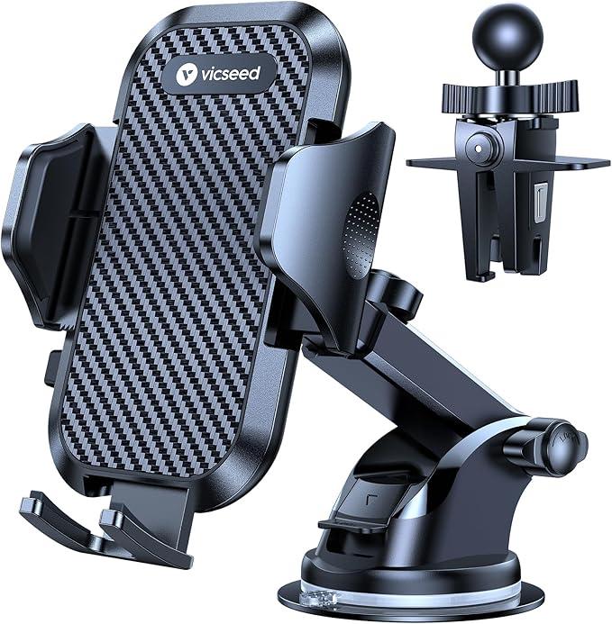 VICSEED True Military-Grade Phone Holders for Your Car [Upgraded 95+LBS Strongest Suction] Cell Phone Mount for Car Dashboard Windshield Vent Truck Boat Stand Adjustable for iPhone Android