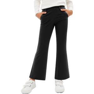 CharmWM Girls School Uniform Pants Elastic High Waisted Flare Dress Pants Bell Bottoms (Black)