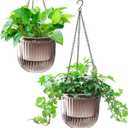 Melphoe 2 Pack Self Watering Hanging Planters Indoor Flower Pots, 6.5 Inch Outdoor Hanging Plant Pot Basket, Plant Hanger with 3Hooks Drainage Holes for Garden Home (Gray)