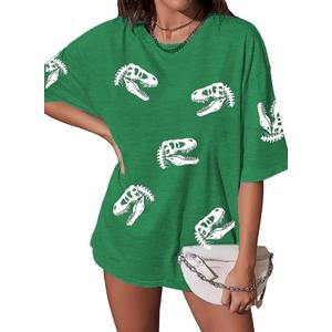 Dinosaur Shirt Women Oversized Cute Dinosaur Graphic Tees Funny Dinosaur Movie Shirts Casual Holiday Short Sleeve Tops (Medium, Green)